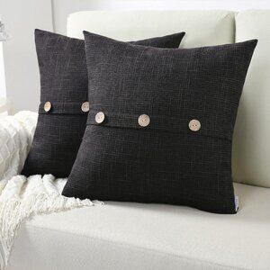 Throw Pillow Covers 2 Piece Set Linen Black Gray 22"